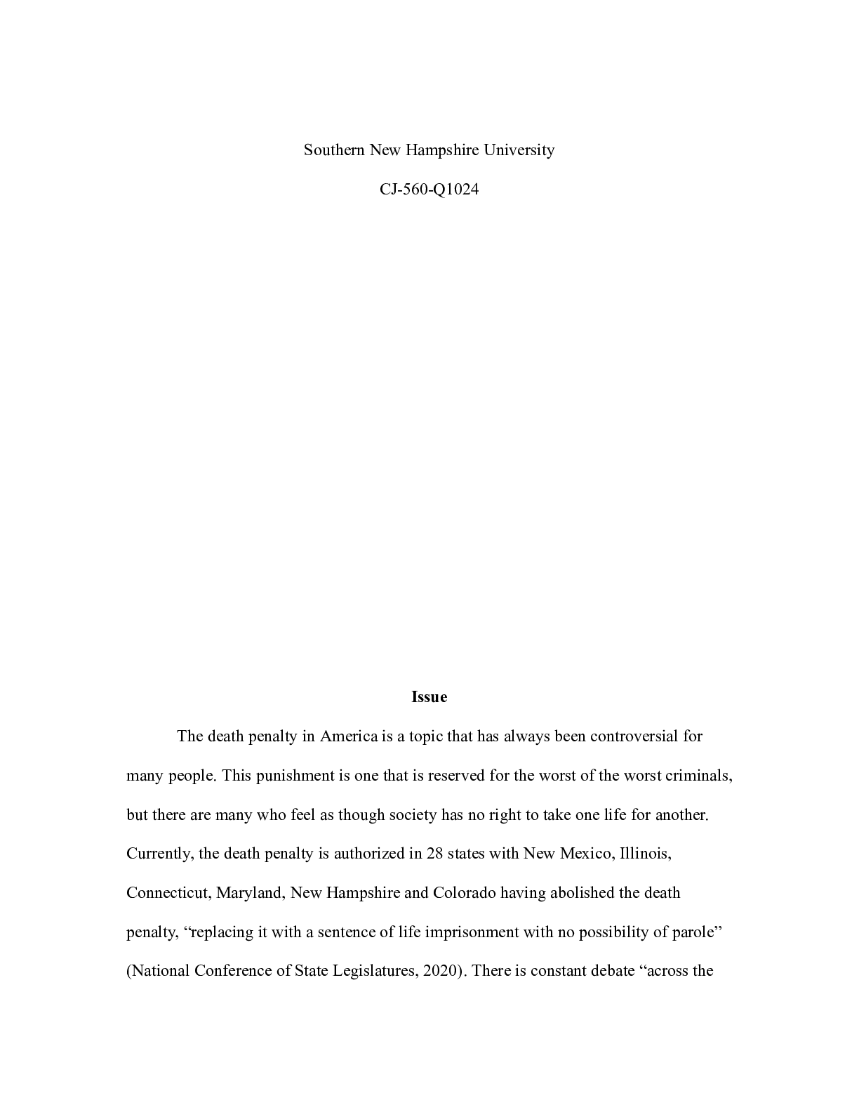 Preview image for CJ 560 Module 7 Short Paper.docx    Southern New Hampshire University  CJ-560-Q1024  Issue